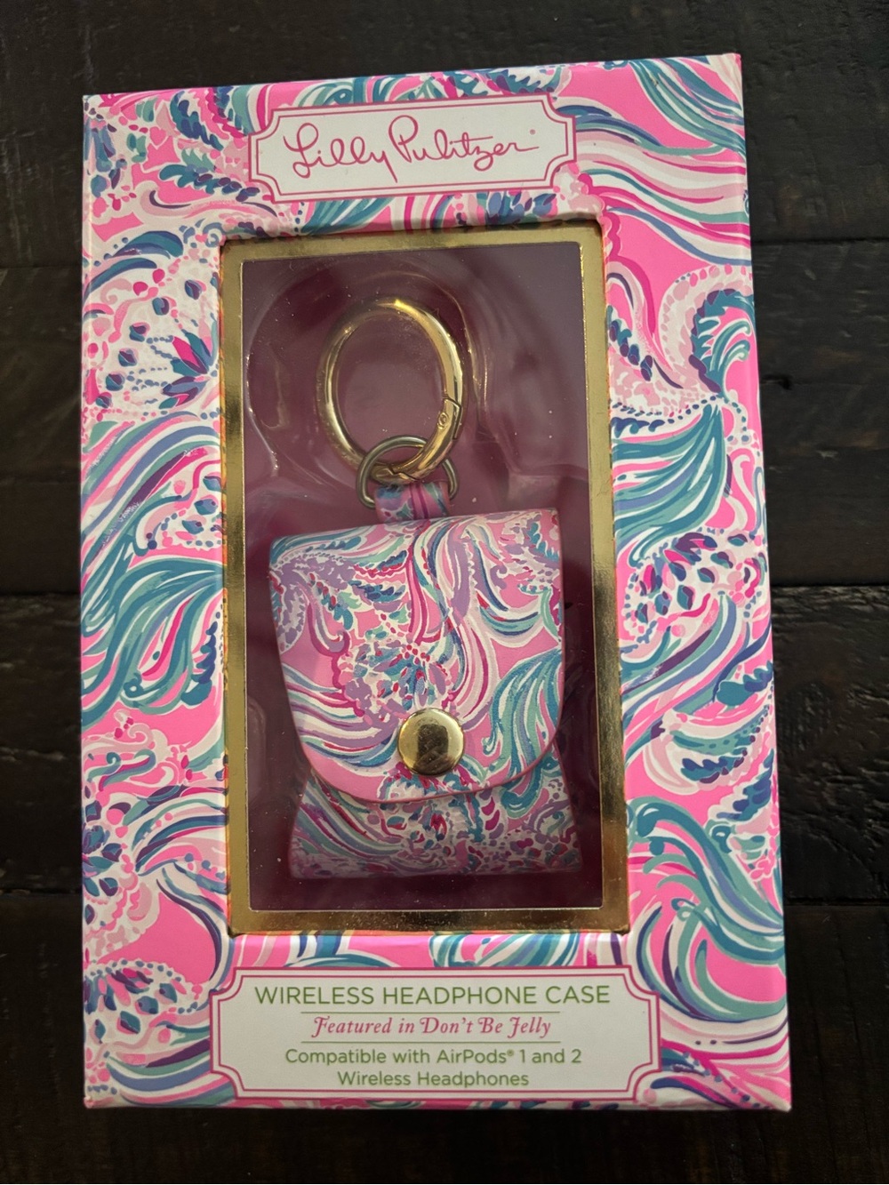 Lilly Pulitzer Pink Teal Swirl Wireless Headphone Case with Gold Hardware